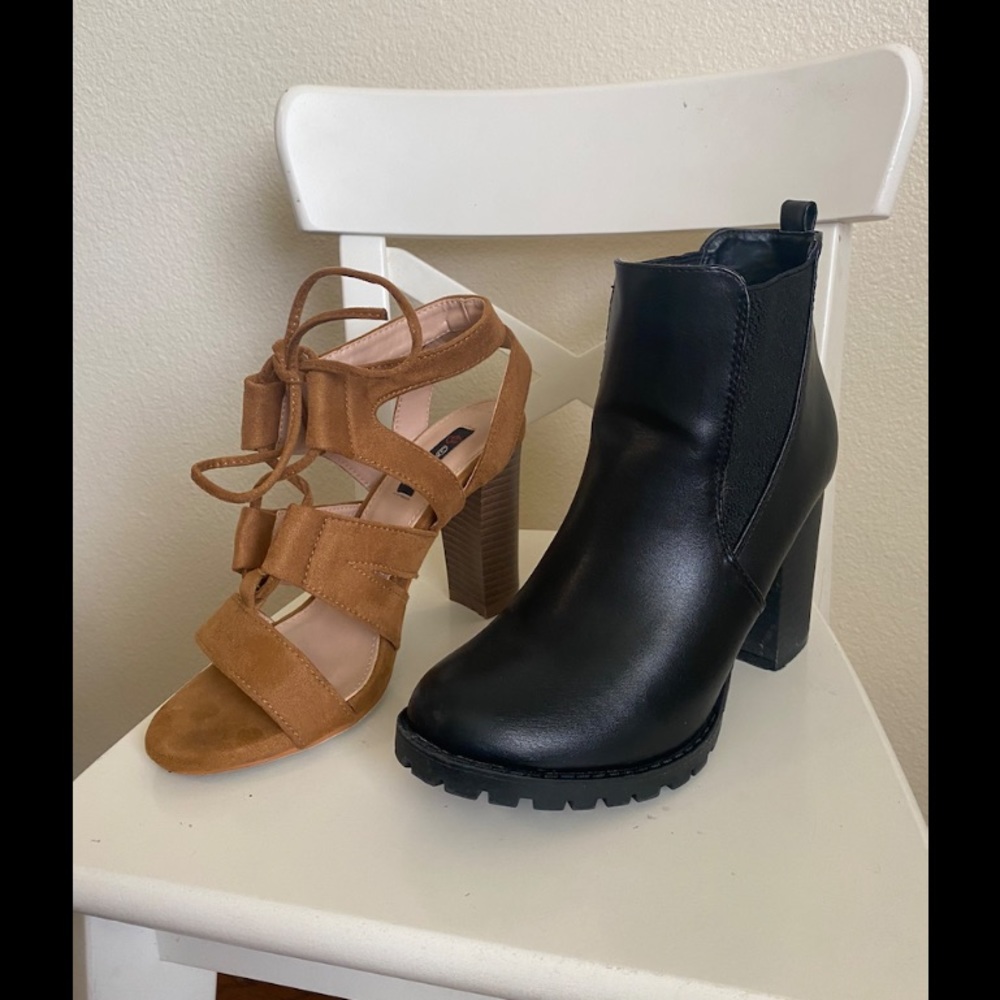 Shoe bundle -Black Ankle boots & Dark camel Heels